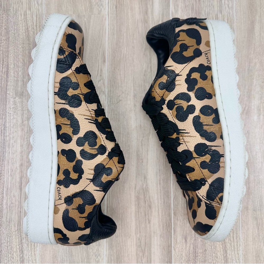 COACH Pebble Leather Wild Beast Print Black Lace Up Low Top Sneakers 8.5 B - Picture 4 of 16